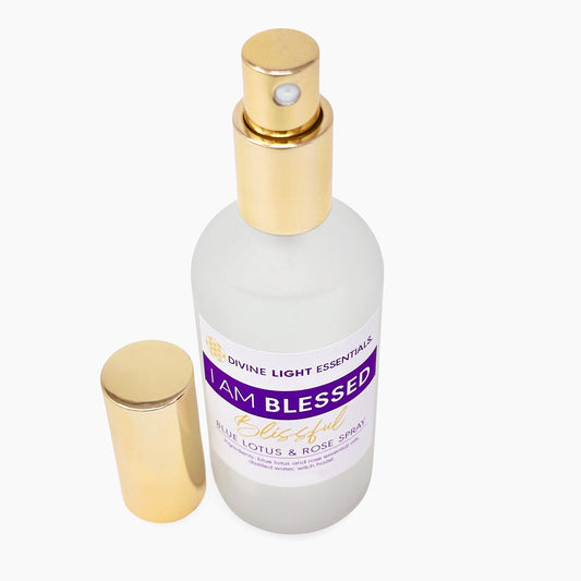 I Am Blessed Trio Set - Blue Lotus and Rose Flower Elixir - Roller Bottle, Drops and Body Spray