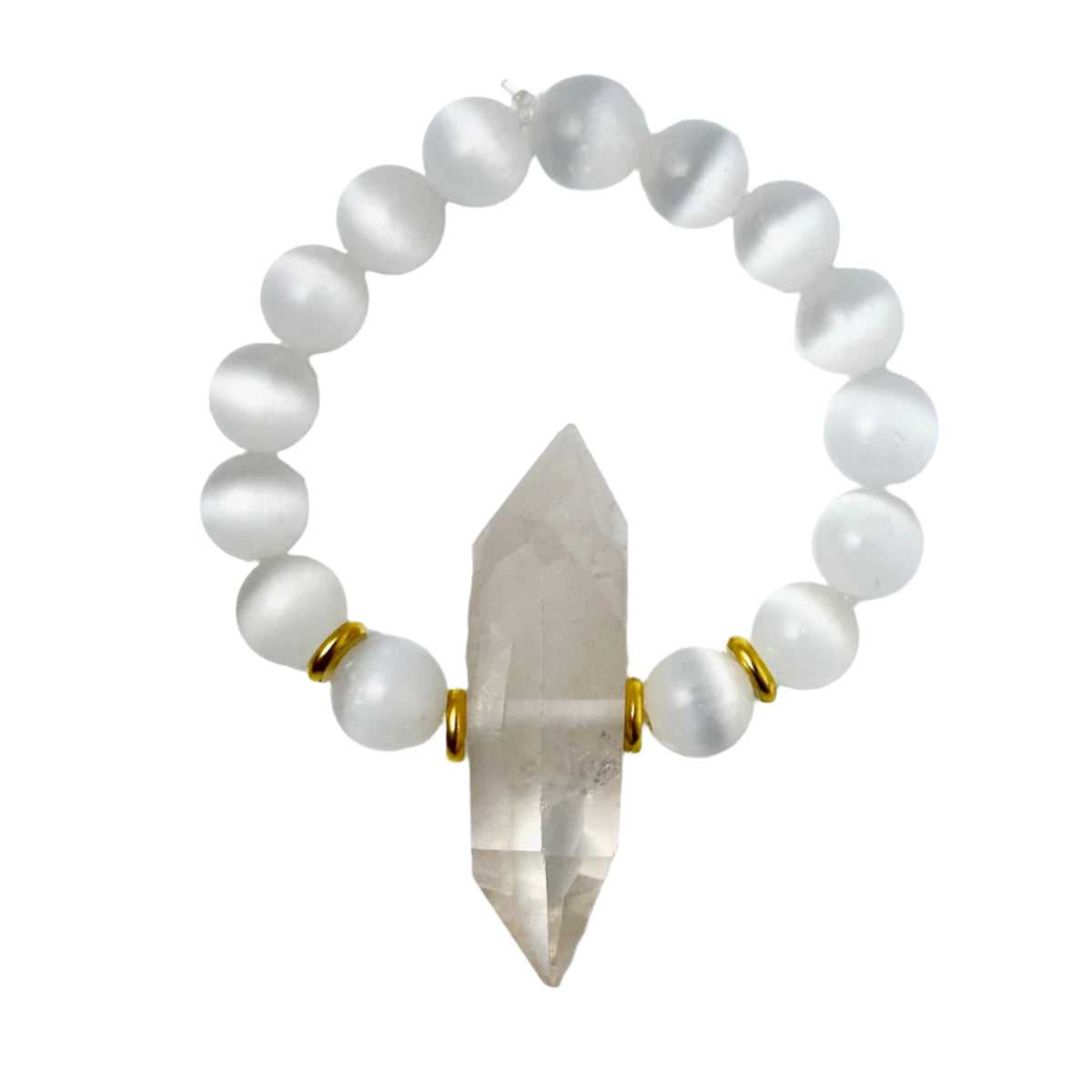 Clear Quartz & Selenite Double Pointed Crystal Bracelet