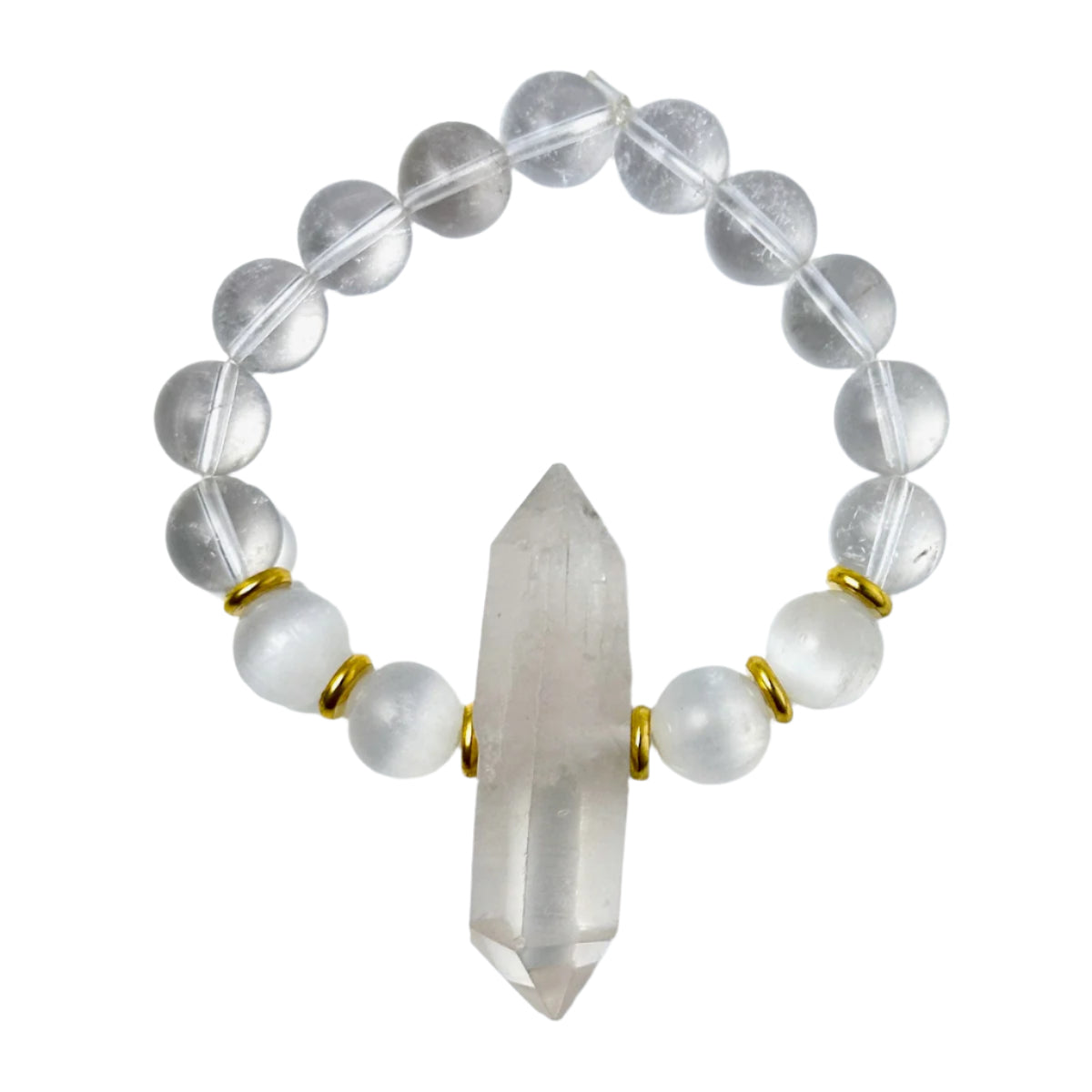 Clear Quartz & Selenite Double Pointed Crystal Bracelet