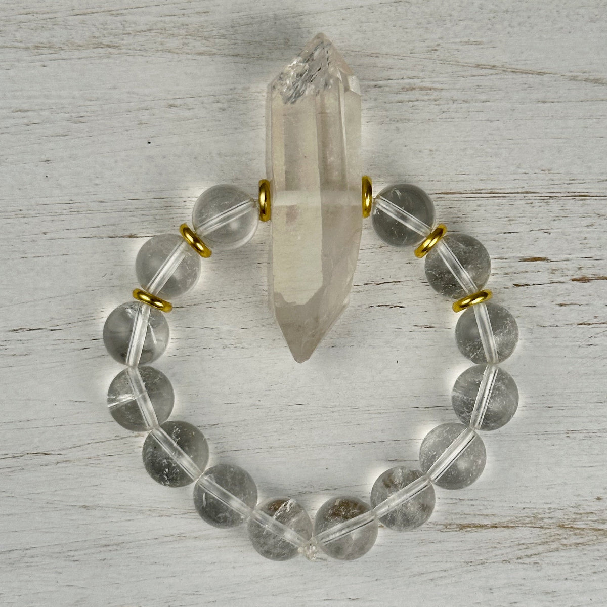 Clear Quartz & Selenite Double Pointed Crystal Bracelet