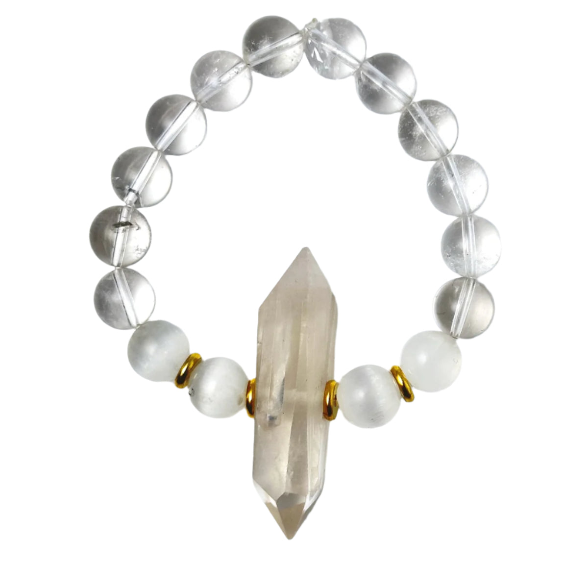 Clear Quartz & Selenite Double Pointed Crystal Bracelet